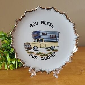 VINTAGE 'GOD BLESS OUR CAMPER' Kitschy 60's Novelty Decorative Plate